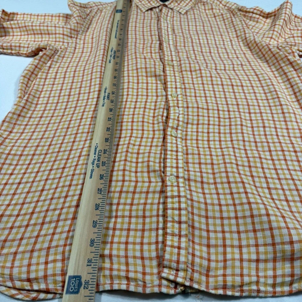 Banana Republic Classic Men's XL Orange White‎ Check 100% Linen Shirt